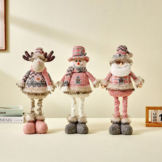 Christmas Doll Ornaments Old Man Snowman Elk Standing Posture Christmas Decoration Retractable Christmas Gift Dirty Pink - DigiVirt