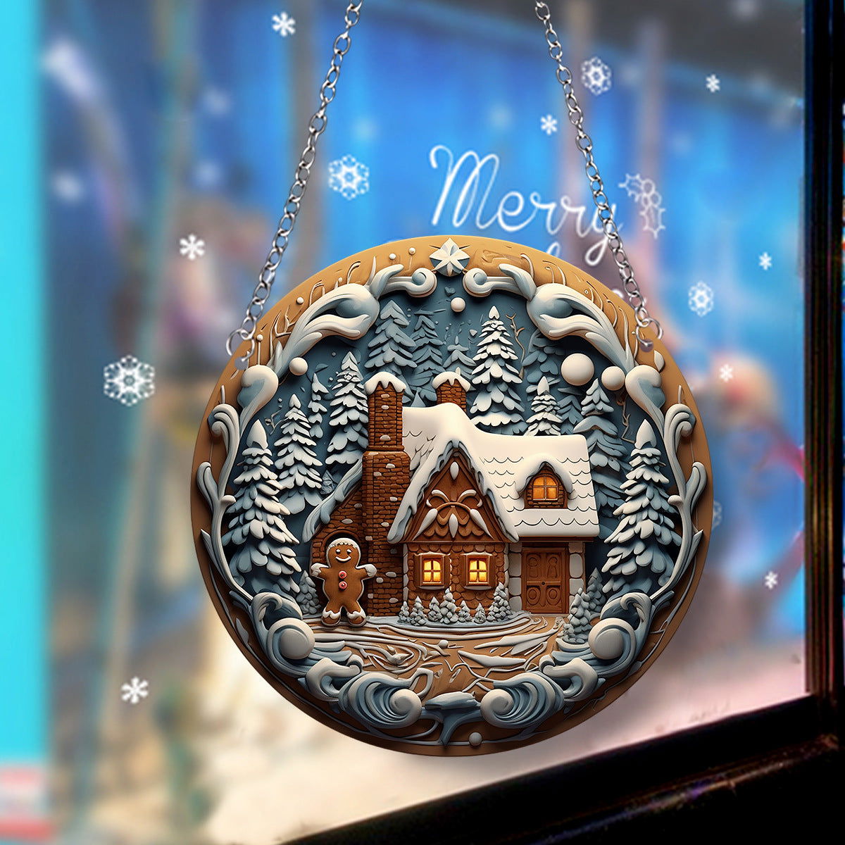 Christmas House Gingerbread Man Acrylic Decorative Pendant Party Party Activities Holiday Scene Layout - DigiVirt