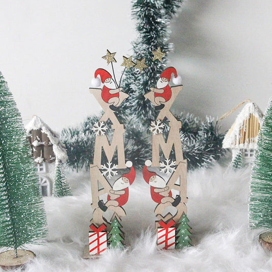 Christmas New Christmas Decoration Wooden Color Letter Decoration Desktop Creative Printing Deer Old Man Decoration - DigiVirt