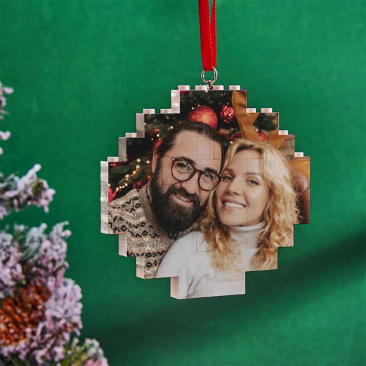 Christmas Ornament Custom Music Code Round Photo Blocks Building Brick - DigiVirt