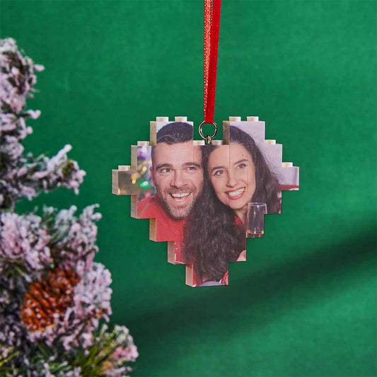 Christmas Ornament Personalized Heart Building Brick Photo Blocks - DigiVirt