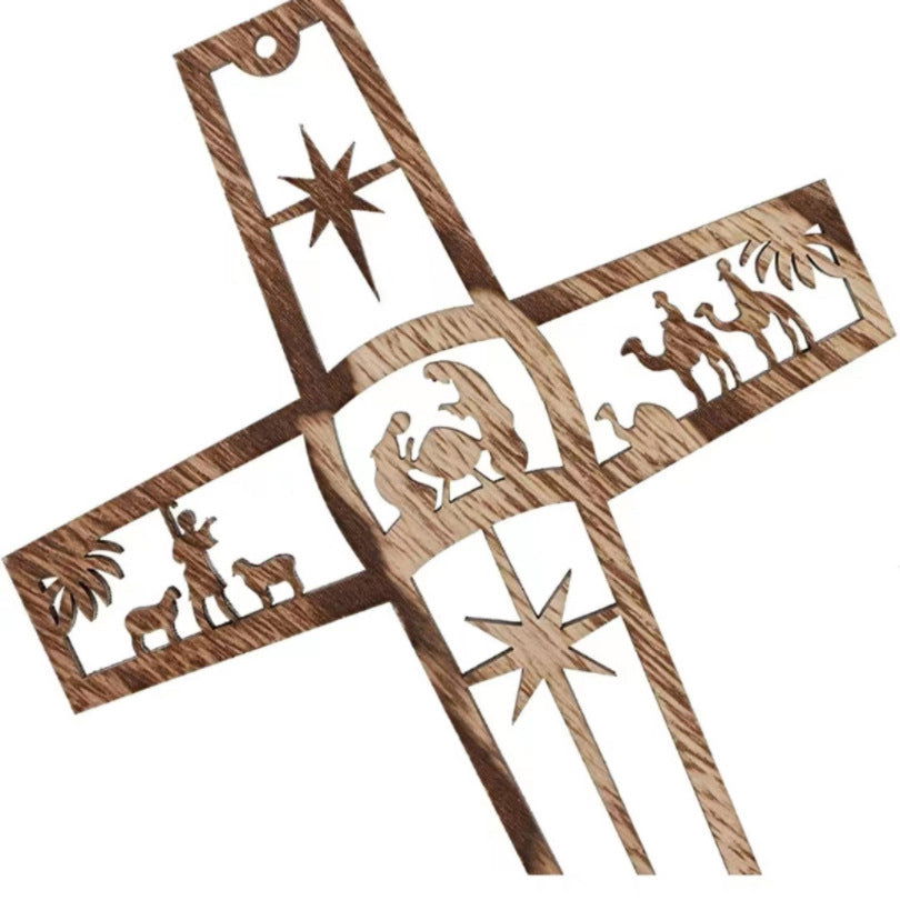 Christmas Wall Decoration Creative Cross Pendant Wooden Crafts Home Party Decoration Hanging Ornaments - DigiVirt