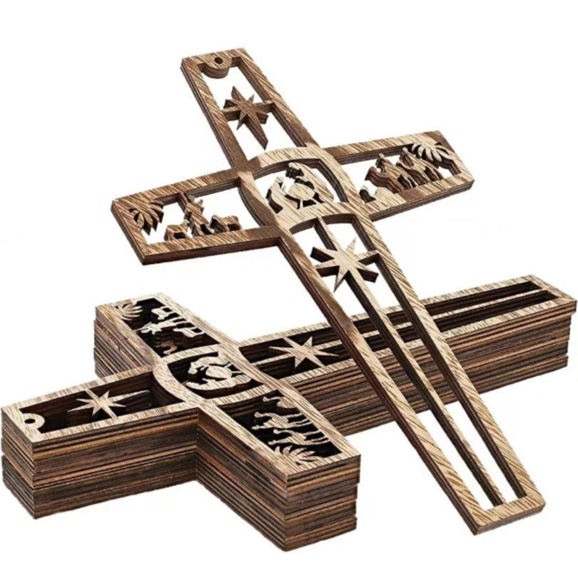 Christmas Wall Decoration Creative Cross Pendant Wooden Crafts Home Party Decoration Hanging Ornaments - DigiVirt