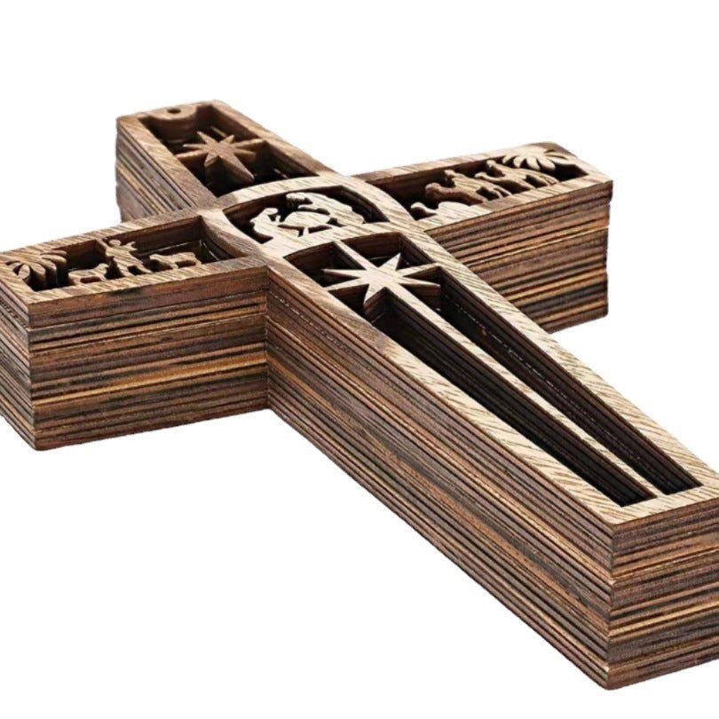 Christmas Wall Decoration Creative Cross Pendant Wooden Crafts Home Party Decoration Hanging Ornaments - DigiVirt
