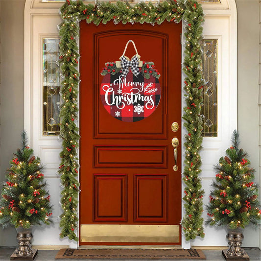Christmas Welcome Sign for Front Door Farmhouse Wreath Porch Decor Hanging Decoration Gifts - DigiVirt