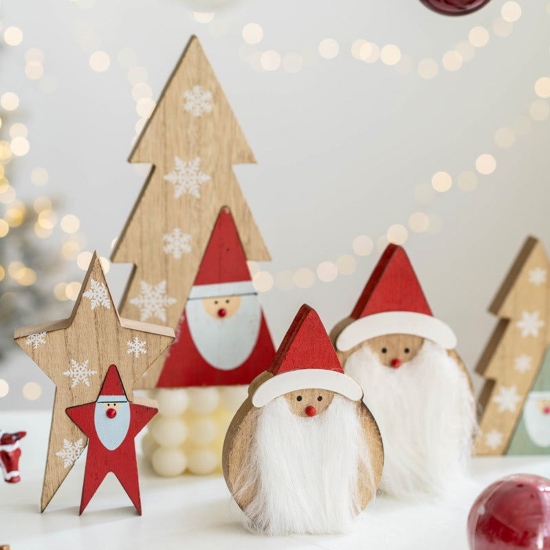 Christmas Wooden Old Man Decorative Desktop Ornaments Creative Old Man Building Blocks Crafts Desktop Display Props - DigiVirt