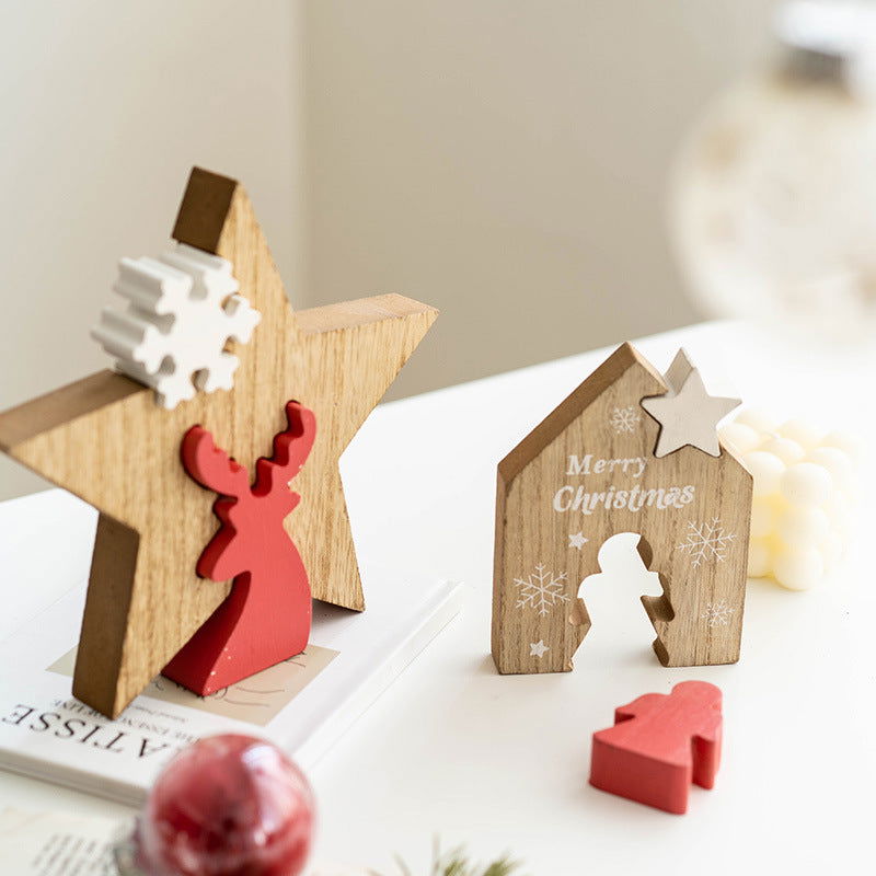 Christmas Wooden Old Man Decorative Desktop Ornaments Creative Old Man Building Blocks Crafts Desktop Display Props - DigiVirt