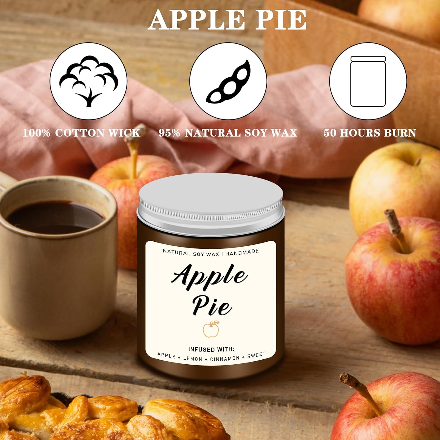 Homsolver Set of 4 Fall Scented Candles, Home Fall Decor, Fall Candles Gifts for Women Men - Apple Pie/Autumn Wreath/Cozy Season/Cinnamon Pumpkin Scented Candles for Autumn Fall - DigiVirt