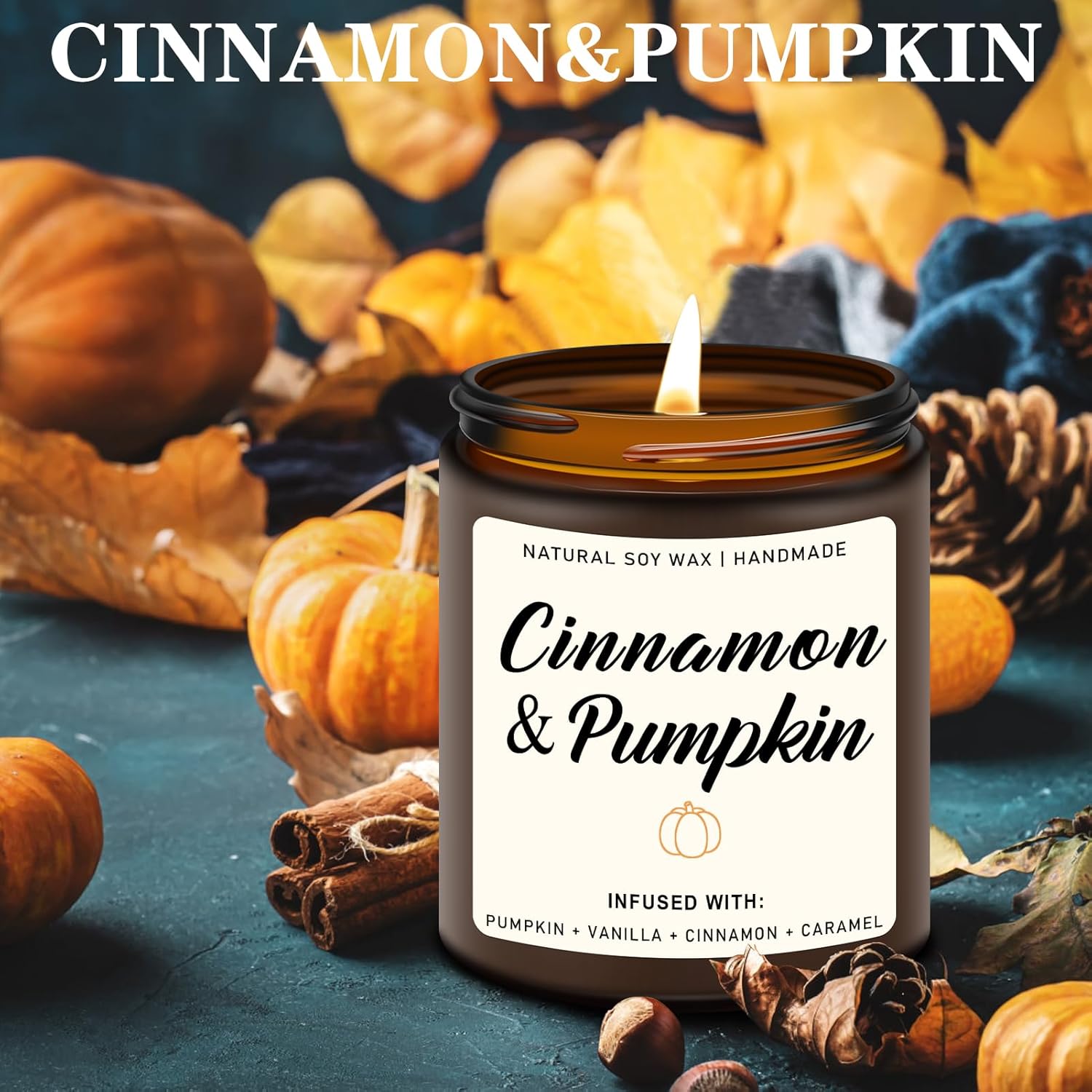 Homsolver Set of 4 Fall Scented Candles, Home Fall Decor, Fall Candles Gifts for Women Men - Apple Pie/Autumn Wreath/Cozy Season/Cinnamon Pumpkin Scented Candles for Autumn Fall - DigiVirt