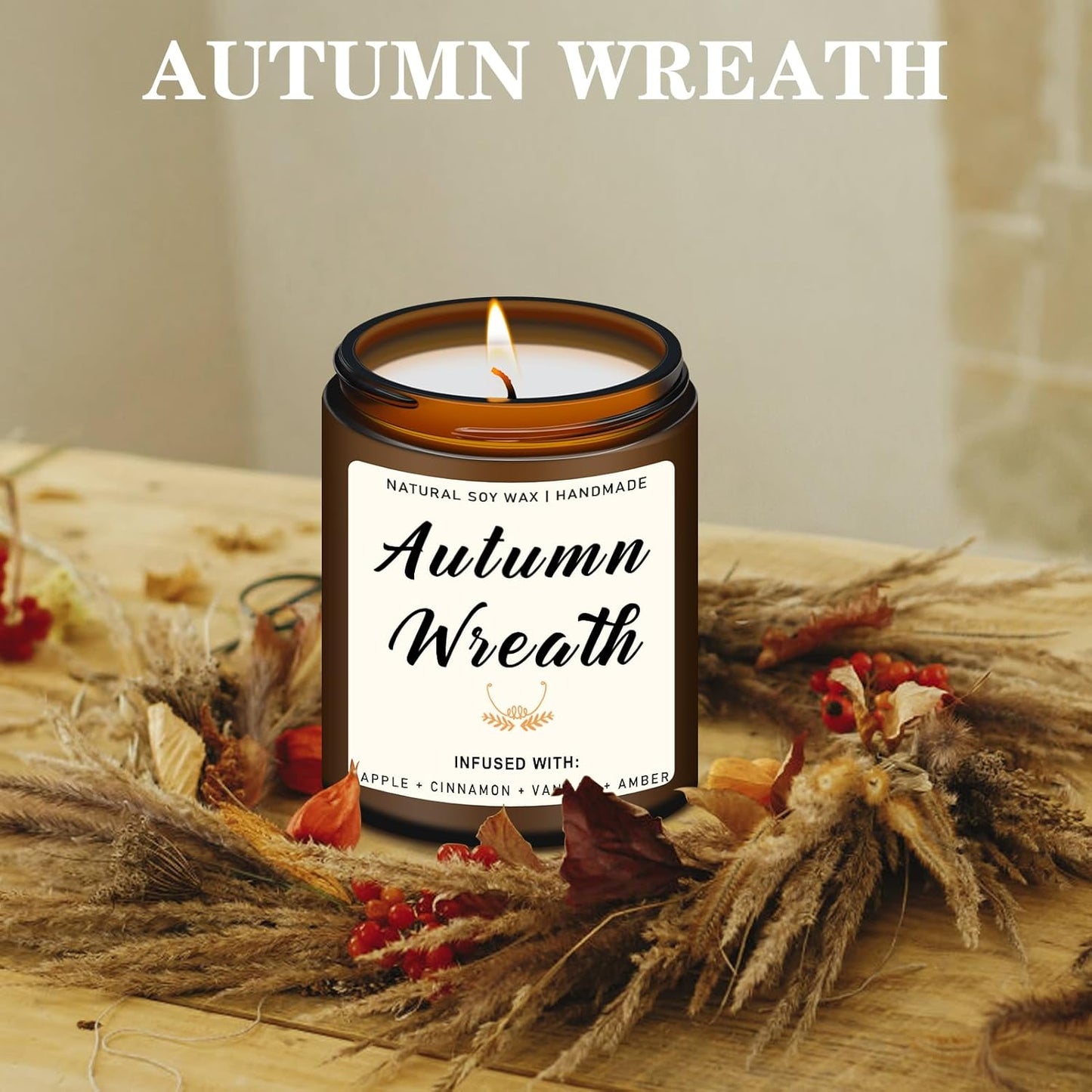 Homsolver Set of 4 Fall Scented Candles, Home Fall Decor, Fall Candles Gifts for Women Men - Apple Pie/Autumn Wreath/Cozy Season/Cinnamon Pumpkin Scented Candles for Autumn Fall - DigiVirt
