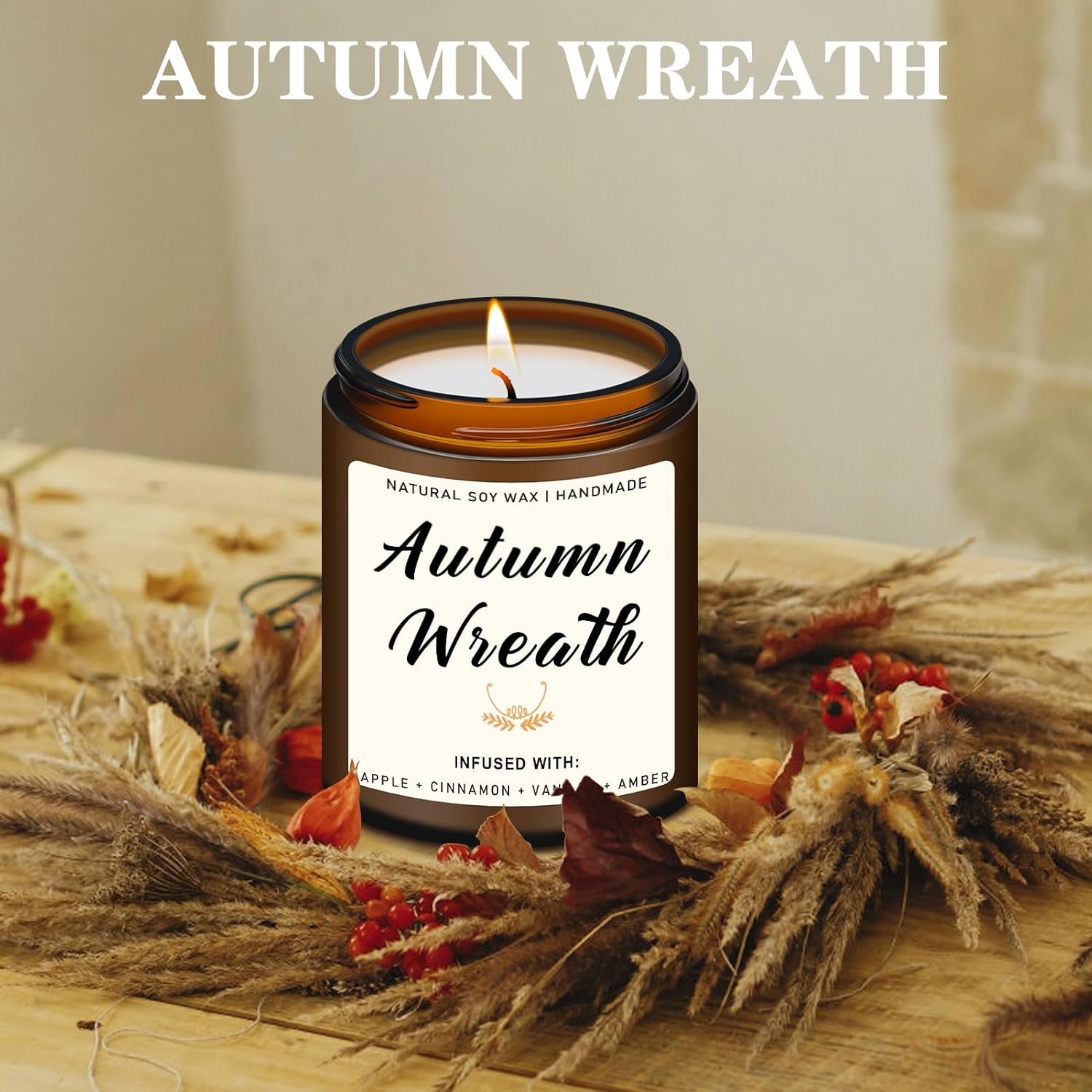 Homsolver Set of 4 Fall Scented Candles, Home Fall Decor, Fall Candles Gifts for Women Men - Apple Pie/Autumn Wreath/Cozy Season/Cinnamon Pumpkin Scented Candles for Autumn Fall - DigiVirt
