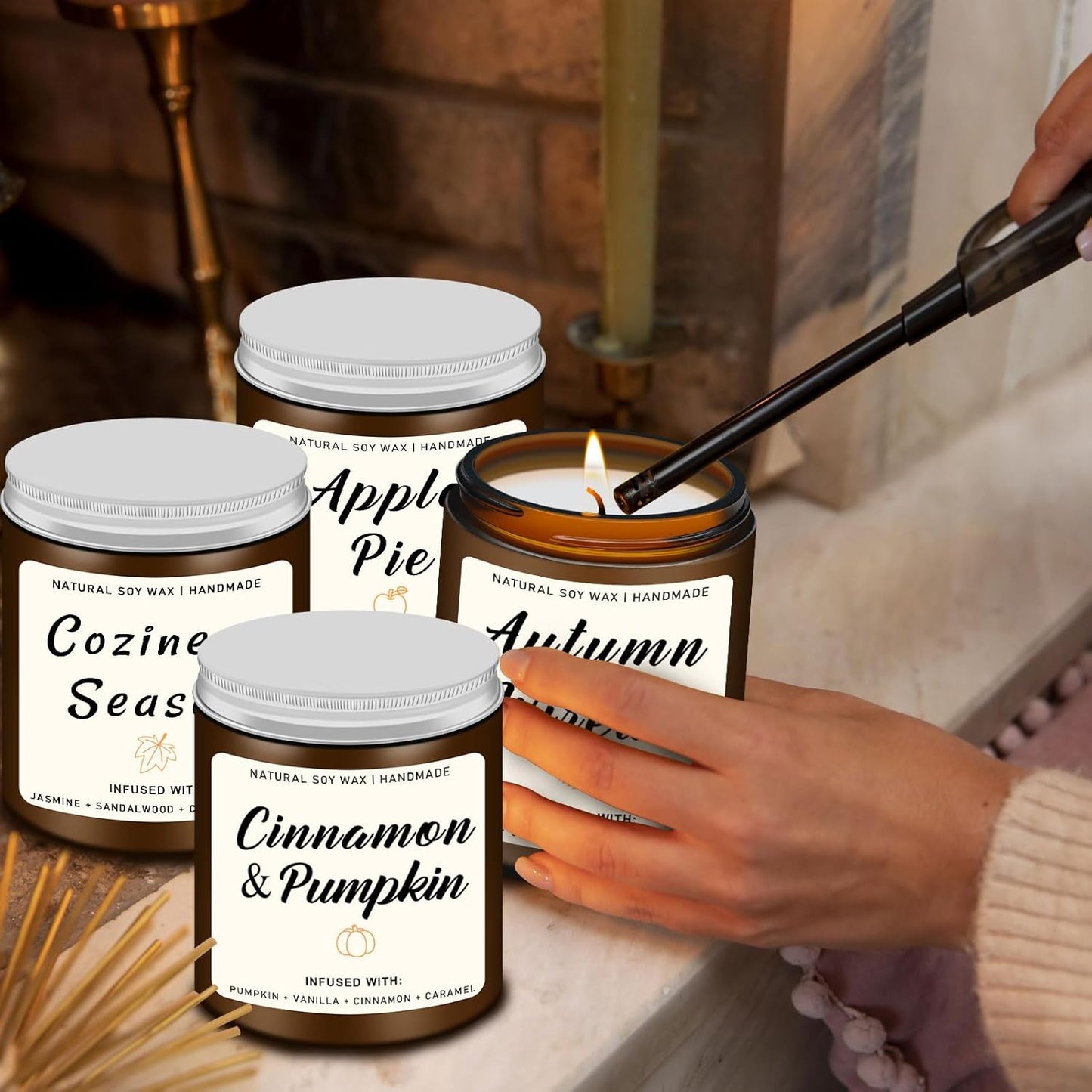 Homsolver Set of 4 Fall Scented Candles, Home Fall Decor, Fall Candles Gifts for Women Men - Apple Pie/Autumn Wreath/Cozy Season/Cinnamon Pumpkin Scented Candles for Autumn Fall - DigiVirt
