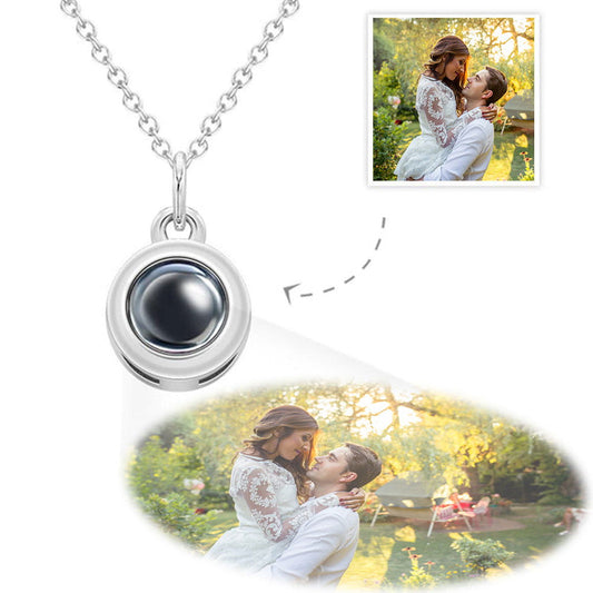 Circle Pendant Personalized Photo Projection Necklace Custom Cute Jewelry Anniversary Wedding Gifts - DigiVirt