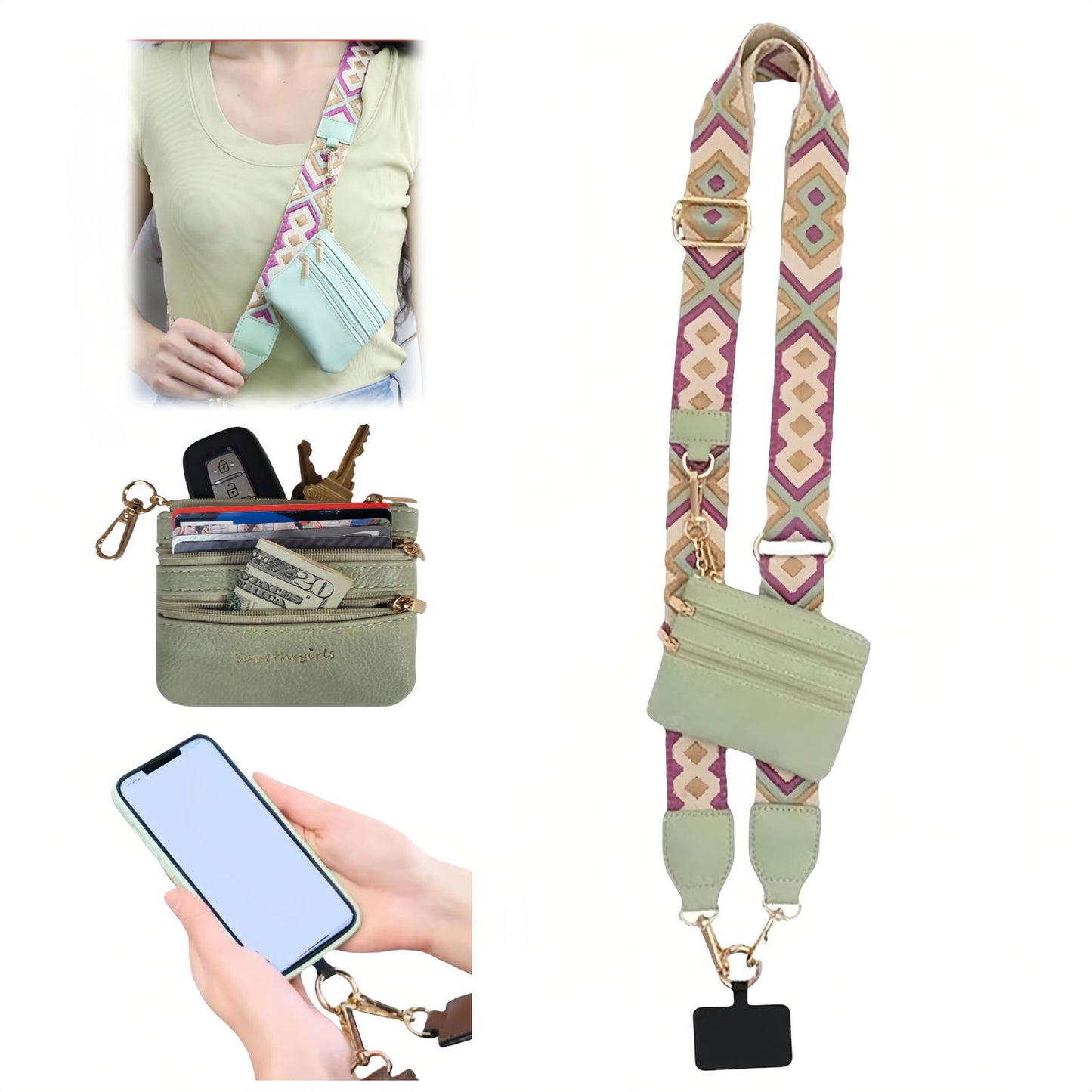 Clip and Go Strap for Phone with Wallet Crossbody, Iphone Case with Crossbody Strap Cross Body Phone String with Zipper Wallet Pouch, Adjustable Phone Strap Crossbody (4PCS) - DigiVirt