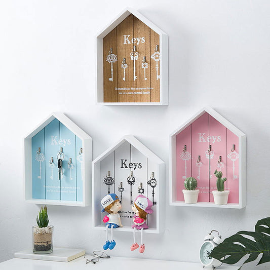 Creative Nordic Style Wooden House Key Wall Hanging Jewelry Box Home Entrance Storage Rack Key Box - DigiVirt