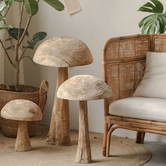Creative Solid Wood Mushroom Floor-standing Ornaments Model Room Soft Furnishings Wooden Ornaments Wabi-sabi Style Retro B&b Courtyard Landscaping - DigiVirt