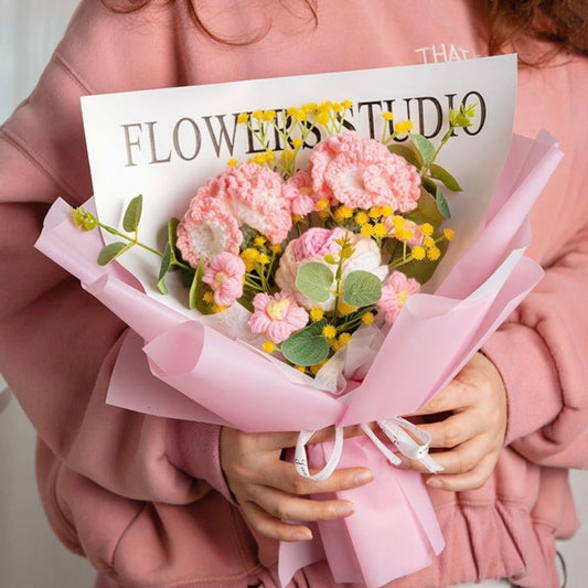 Crochet Flowers Bouquet Handmade Knitted Carnation Bouquet with Light Strip Gift for Her Wedding Gift - DigiVirt
