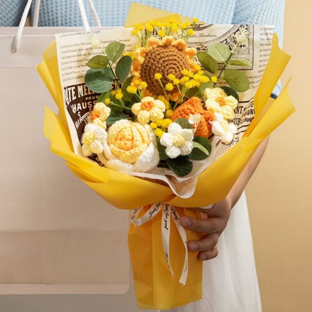 Crochet Flowers Bouquet Handmade Knitted Sunflower Bouquet Wedding Gift - DigiVirt