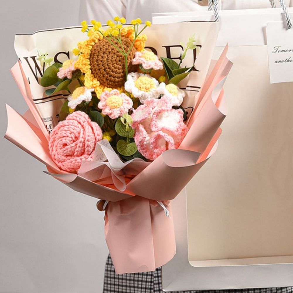 Crochet Flowers Bouquet Handmade Knitted Sunflower Bouquet Wedding Gift - DigiVirt