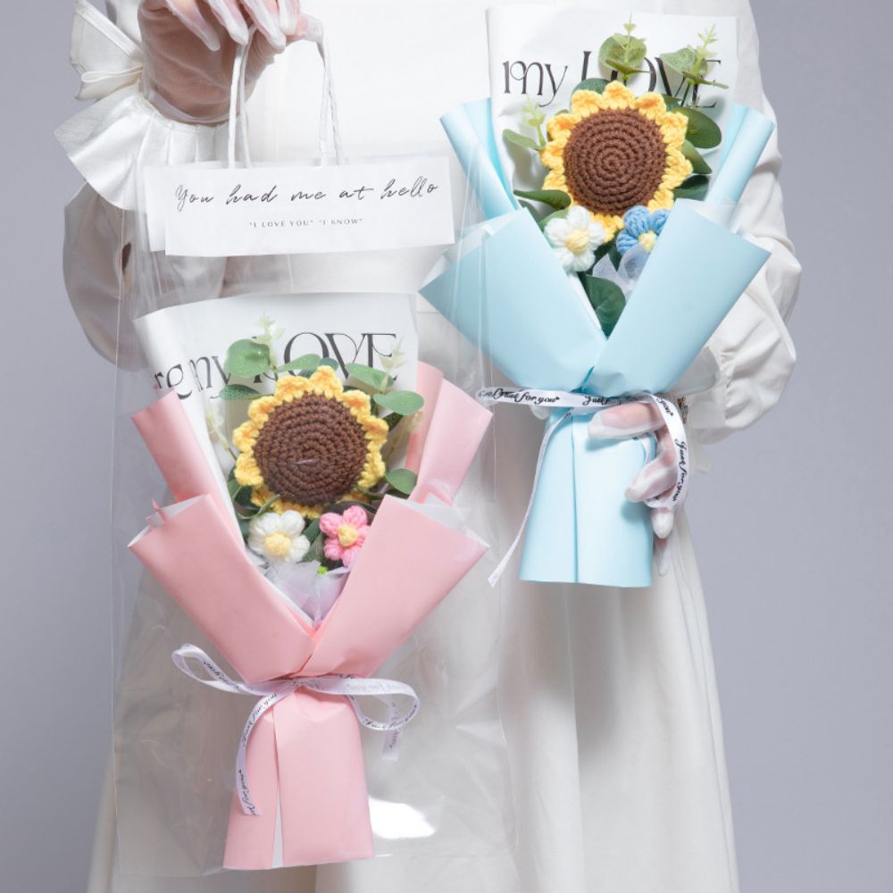 Crochet Flowers Bouquet Handmade Knitted Sunflower Bouquet Wedding Gift - DigiVirt