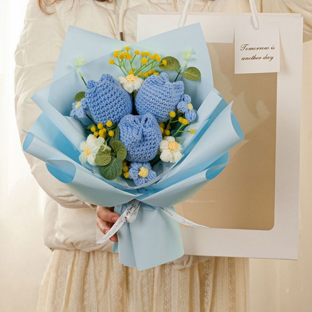 Crochet Flowers Bouquet Handmade Knitted Tulip Bouquet Wedding Gift - DigiVirt