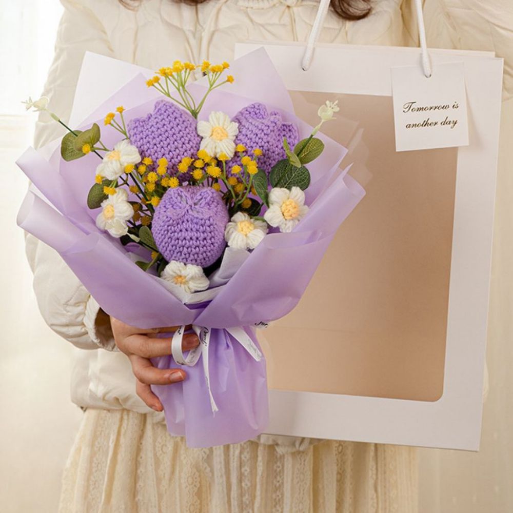 Crochet Flowers Bouquet Handmade Knitted Tulip Bouquet Wedding Gift - DigiVirt