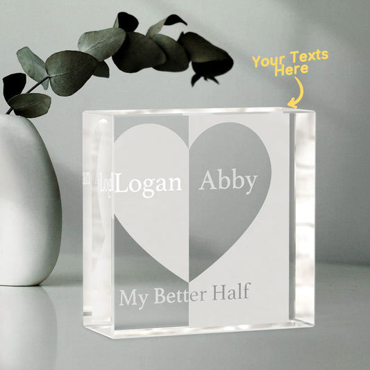 Custom 2D Crystal Engraved Better Half Glass Block Gifts For Couples - DigiVirt