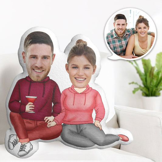 Custom 3D Face Pillow Sitting Couples with Wine Christmas Day Gifts - DigiVirt