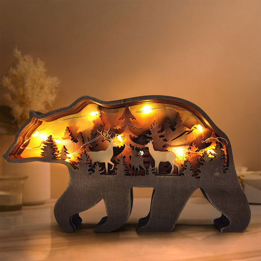 Custom Animal Wooden Statue Home Ornament Multi layer Woodland Bear Silhouette Decor for Shelf Table Wood Statue - DigiVirt