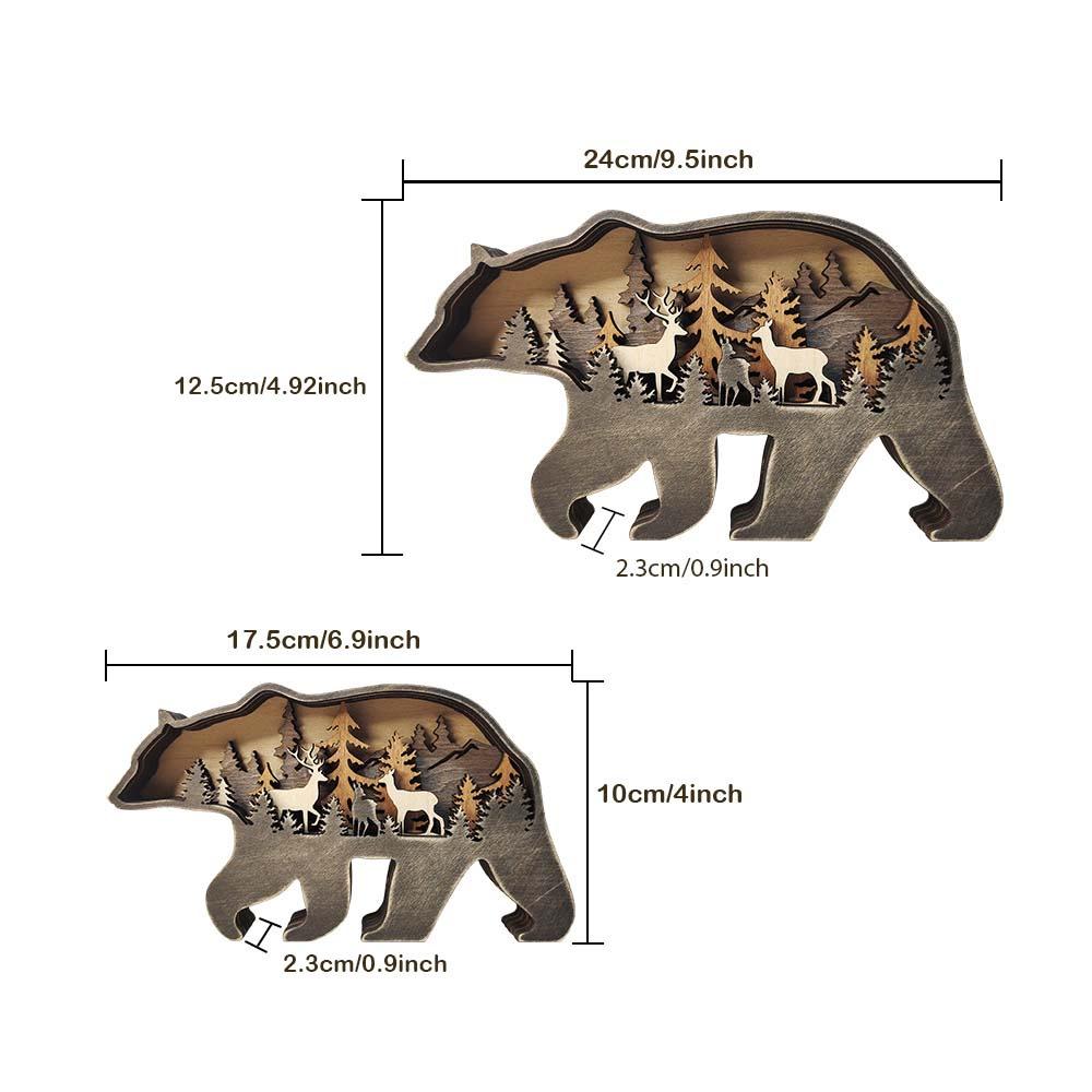 Custom Animal Wooden Statue Home Ornament Multi layer Woodland Bear Silhouette Decor for Shelf Table Wood Statue - DigiVirt