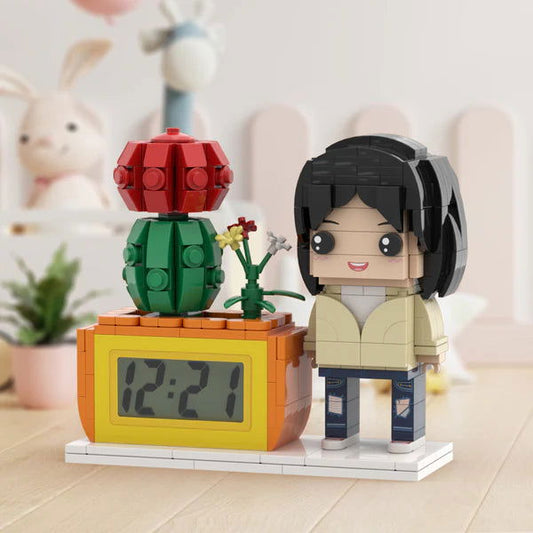 Custom Brick Figures Clock Personalized Figures Potted Plant & Brick Clock Gift for Her - DigiVirt
