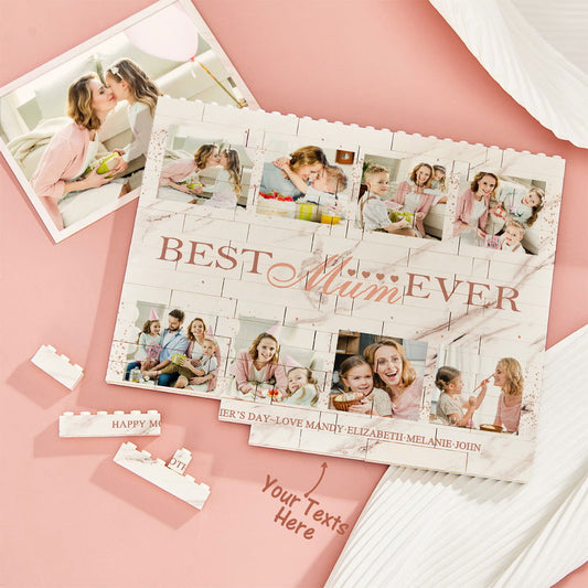 Custom Building Block Puzzle Horizontal Trio Photo Brick Best Mum Ever - DigiVirt