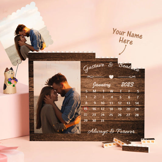 Custom Building Block Puzzle Horizontal Trio Photo Brick Calendar Anniversary Valentine Gift - DigiVirt