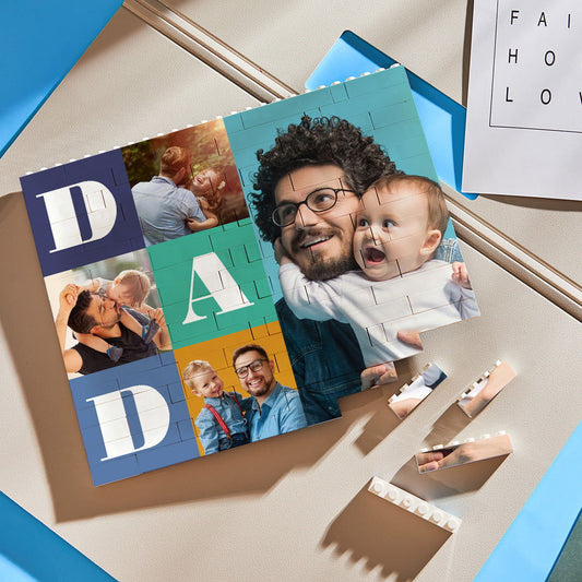 Custom Building Block Puzzle Horizontal Trio Photo Brick Father's Day Gift - DigiVirt