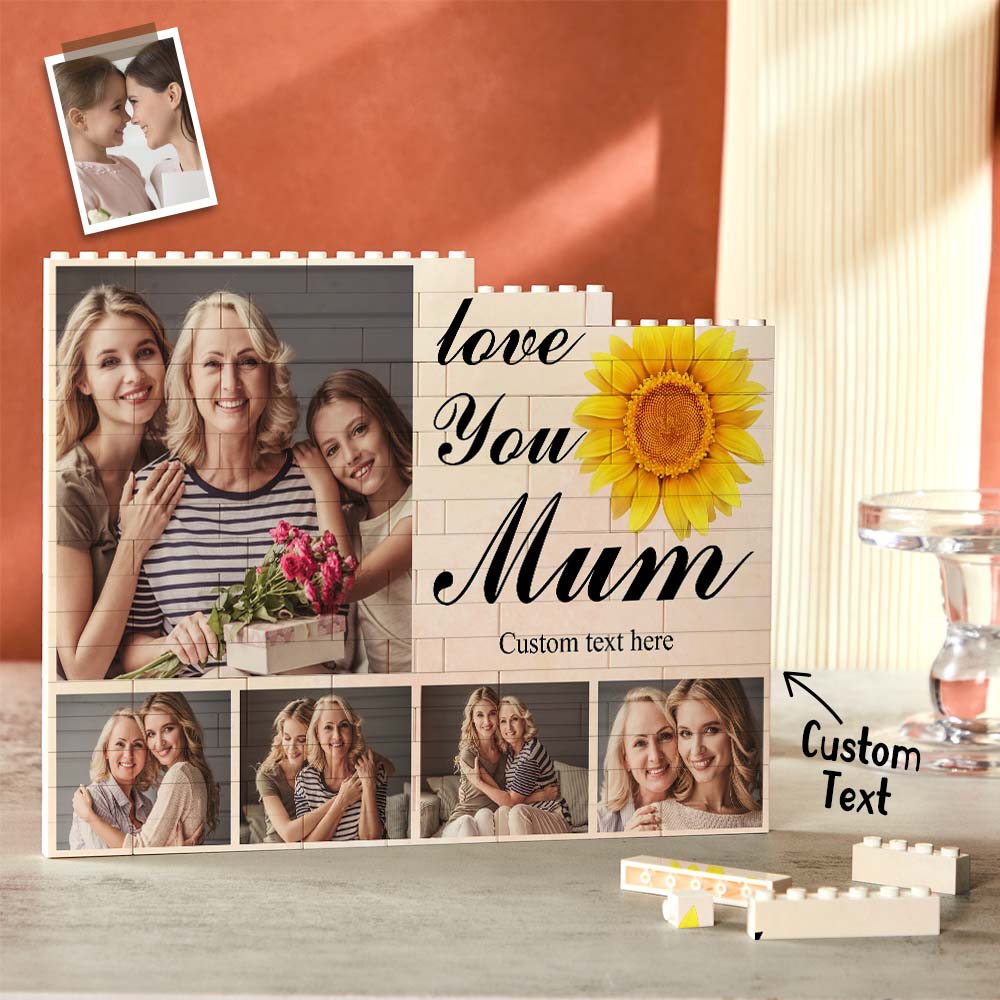 Custom Building Block Puzzle Horizontal Trio Photo Brick Love You Mum Mother's Day Gift - DigiVirt