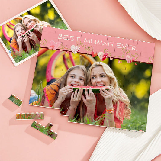 Custom Building Block Puzzle Horizontal Trio Photo Brick Mother's Day Gift Best Mum Ever - DigiVirt
