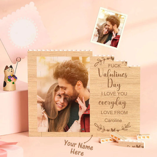 Custom Building Block Puzzle Horizontal Trio Photo Brick Valentine Gift I love You Every Day - DigiVirt