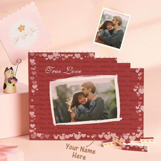 Custom Building Block Puzzle Horizontal Trio Photo Brick Valentine Gift True Love - DigiVirt