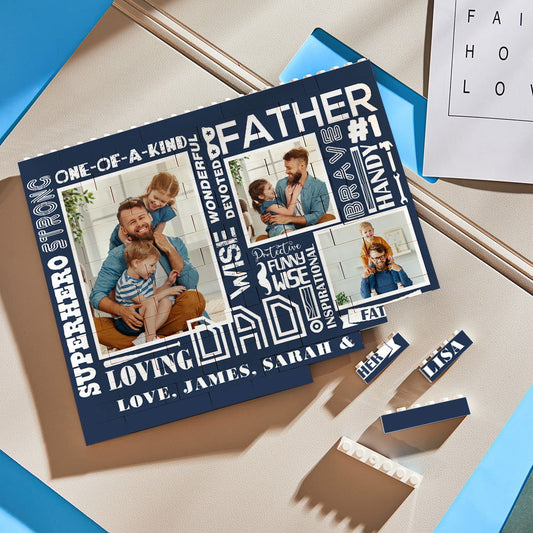 Custom Building Block Puzzle Horizontal Trio Photo Brick for Dad Happy Father's Day - DigiVirt