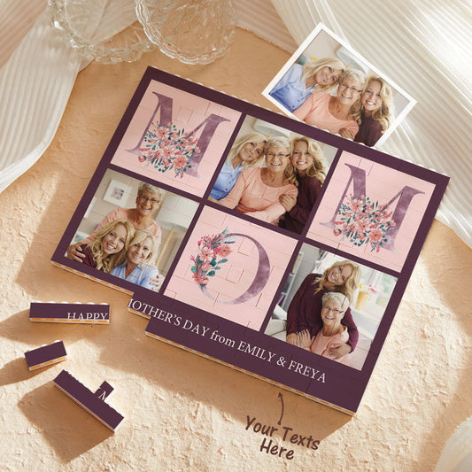 Custom Building Block Puzzle Horizontal Trio Photo Brick for Mom Happy Mother's Day - DigiVirt