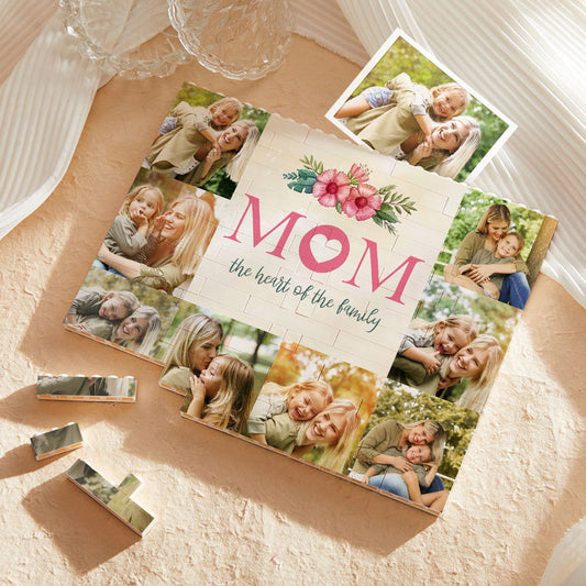 Custom Building Block Puzzle Horizontal Trio Photo Brick for Mom the Heart of the Family Mother's Day Gifts - DigiVirt