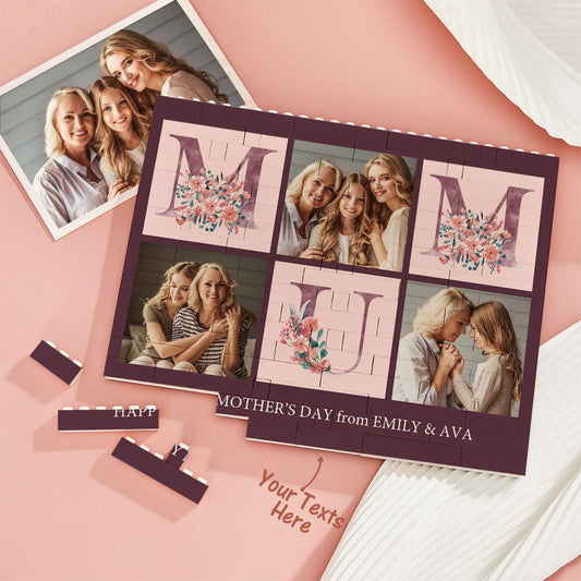 Custom Building Block Puzzle Horizontal Trio Photo Brick for Mum Happy Mother's Day - DigiVirt