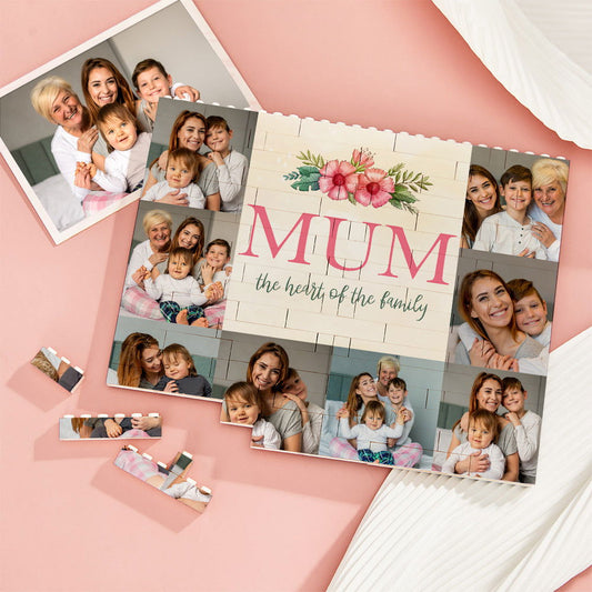 Custom Building Block Puzzle Horizontal Trio Photo Brick for Mum the Heart of the Family Mother's Day Gifts - DigiVirt