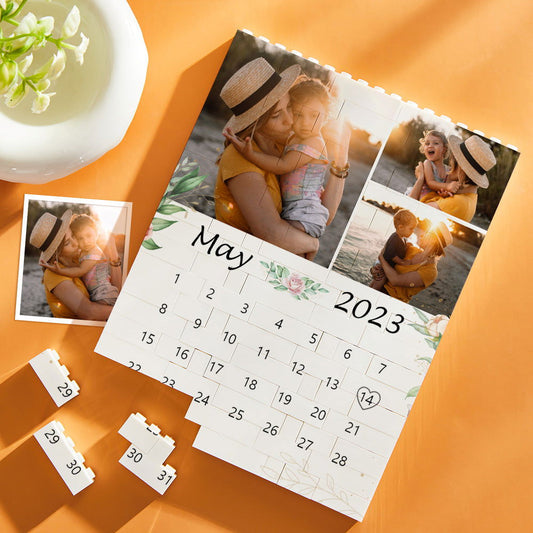 Custom Building Block Puzzle Vertical Building Photo Calendar Brick Mother's Day Gifts - DigiVirt