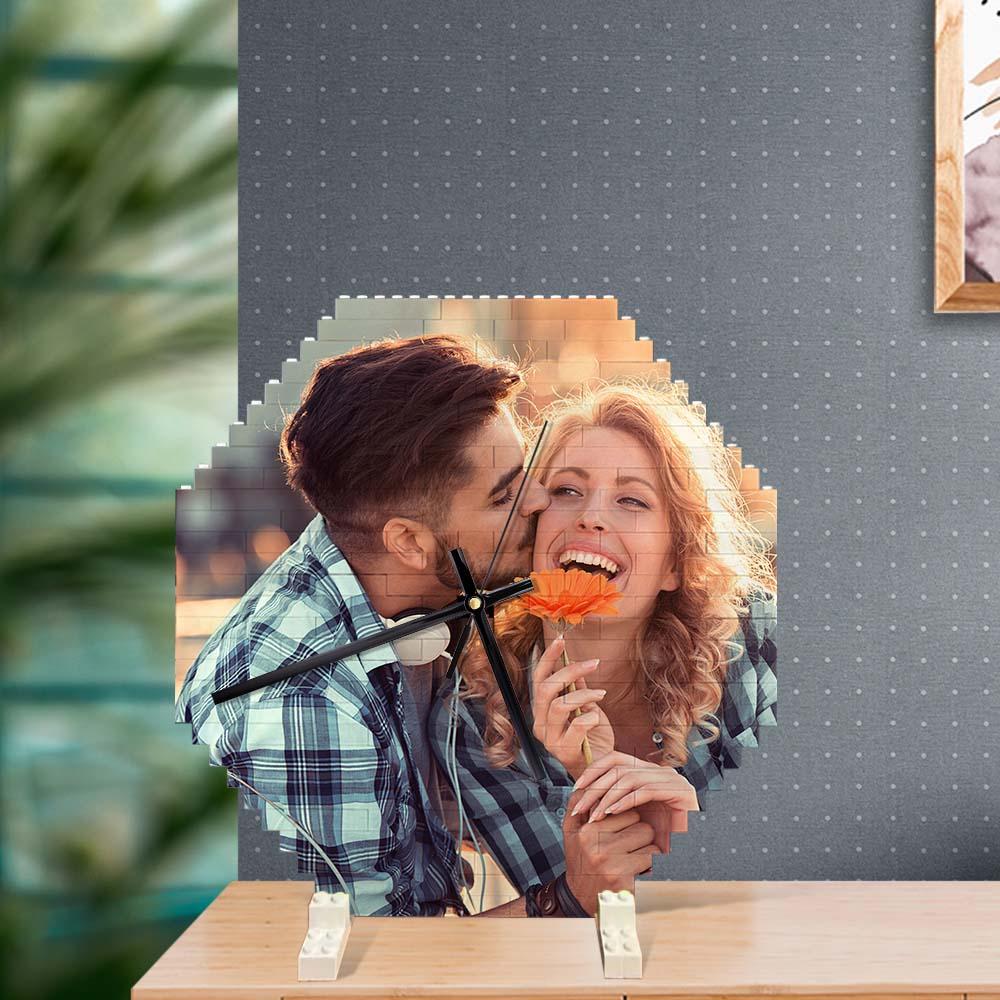 Custom Building Blocks Desk Clock Wall Clock Personalized Puzzle Custom Photo Brick Clock Gift For Couple - DigiVirt