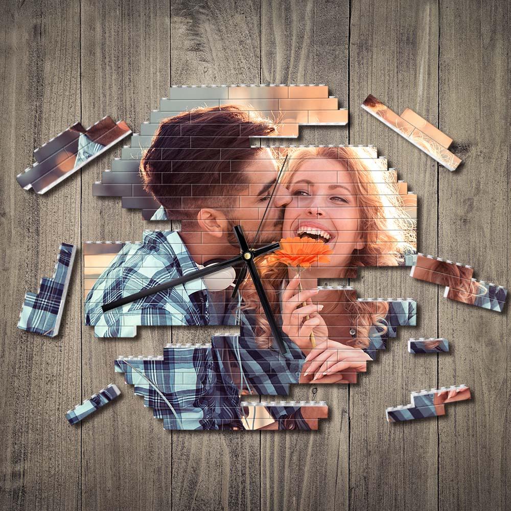 Custom Building Blocks Desk Clock Wall Clock Personalized Puzzle Custom Photo Brick Clock Gift For Couple - DigiVirt