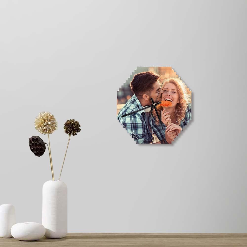 Custom Building Blocks Desk Clock Wall Clock Personalized Puzzle Custom Photo Brick Clock Gift For Couple - DigiVirt