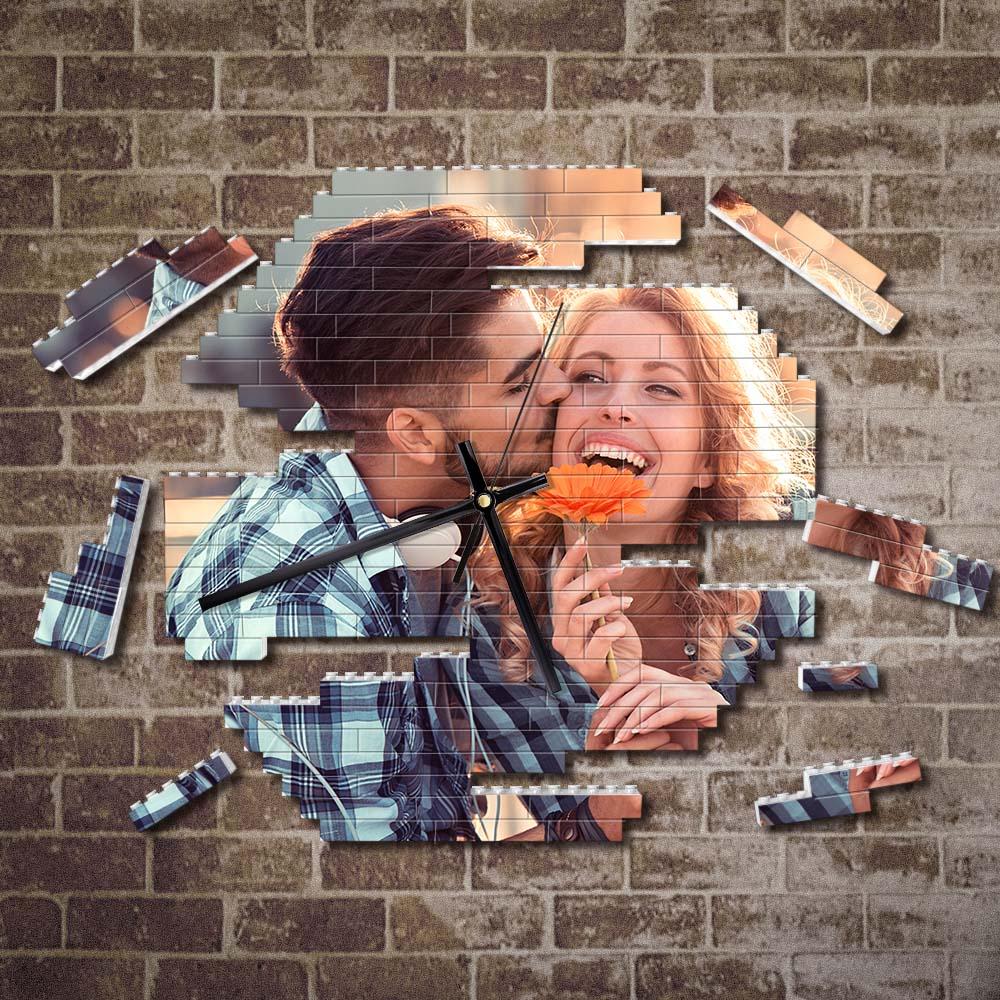 Custom Building Blocks Desk Clock Wall Clock Personalized Puzzle Custom Photo Brick Clock Gift For Couple - DigiVirt