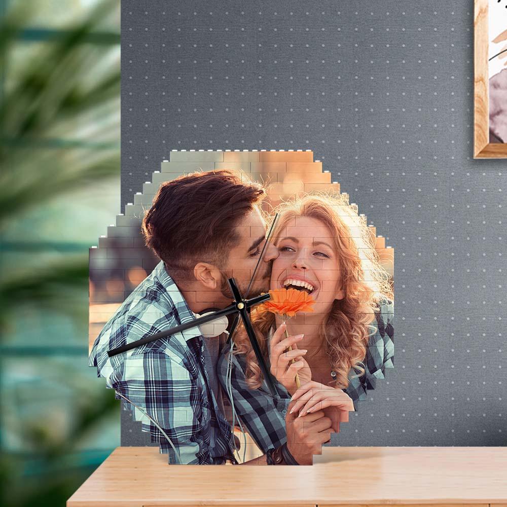 Custom Building Blocks Desk Clock Wall Clock Personalized Puzzle Custom Photo Brick Clock Gift For Couple - DigiVirt