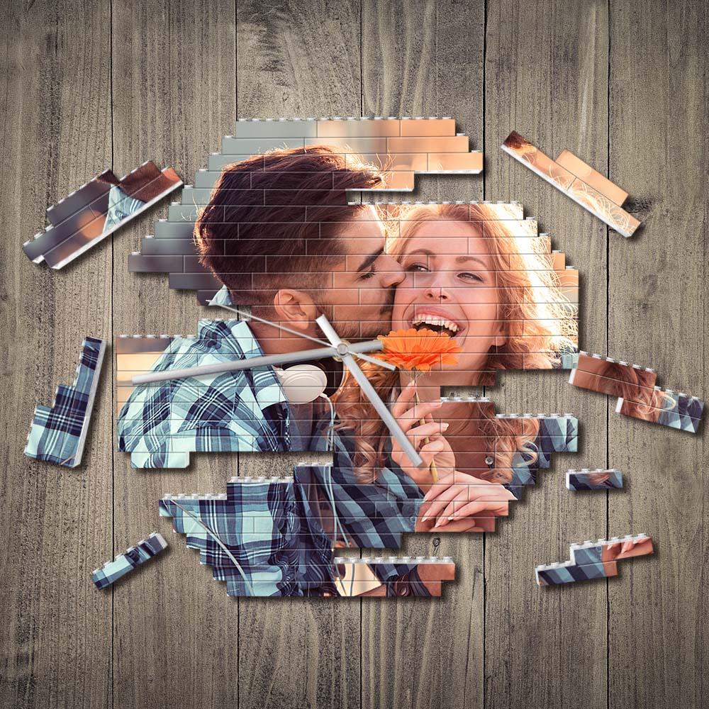 Custom Building Blocks Desk Clock Wall Clock Personalized Puzzle Custom Photo Brick Clock Gift For Couple - DigiVirt